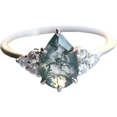 Capucinne Isla Pear Engagement Ring - Gold/Agate/Diamonds