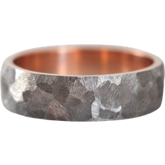 Men - Rose Gold Rings Capucinne Evan Hammered Wedding Band - Silver/Rose Gold