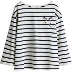 H&M Kid's Embroidery Detail Cotton Top - White/Blue Striped