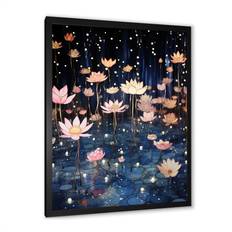 16 x 32 wall art Design Art Moonlit Flowers Black Framed Art 16x32"