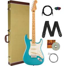 Musical Instruments Fender Player II Stratocaster Aquatone Blue Bundle with Tweed Case, Strap, Strings, Instrument Cable, Picks and Austin Bazaar Instructional DVD