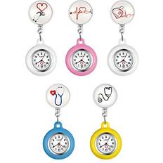 Pocket Watches Lancardo 5 Pack Pack Retractable Nurse Clip On with Secondhand Stethoscope Lapel Fob Pocket Doctor Nurse Simple Silicone Cover for and Men