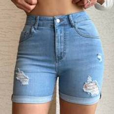 Shein Dam Shorts Shein Mini Heavy Destroy Short Fold Up Detail