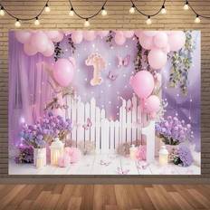 Photo Backgrounds Shein New Pink Flower Butterfly Garden Background st Birthday Polyester Photography Background Balloons And Flowers For Cake Crush Decoration General Purpos