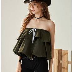 Blouses Shein Versatile Military Green Blouse For Women Autumn And Winter Clothing Fall Women Clothes Halloween Women Rave Festival Outfits Witchy Clothes Concert