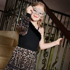 Leopard Skirts Children's Clothing Shein pc Set Young Girls Chic Elegant Leopard Design Embellished Skirt With Fluffy Shoulder Strap Fashionable Party Vacation Daily Wear