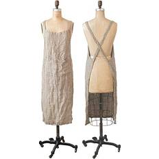 Linen Aprons Creative Co-Op Woven Linen Striped Apron Brown