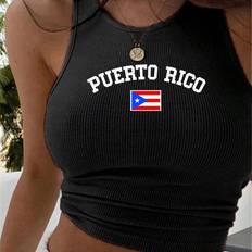 Shein Tank Tops Shein Womens Puerto Rico Flag Graphic Blue YK Tank Top