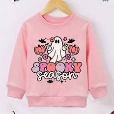 Children's Clothing Shein Toddler Girls Casual Fashion Halloween Pumpkin Flower Ghost Hand Gesture Typography Graphic Sweatshirt