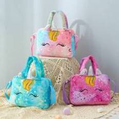 Barn - Rosa Axelremsväskor Shein Unicorn Tie-Dye Plush Single Shoulder Bag, Colourful Teenage Crossbody Bag Child Cute Single Shoulder Storage Bag