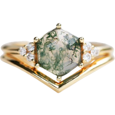 Capucinne Klara Hexagon Ring Set - Gold/Agate/Diamonds