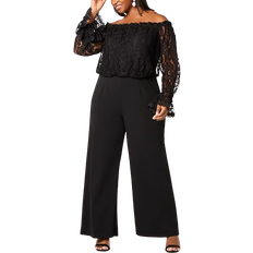 Lined Jumpsuits & Overalls Adrianna Papell Off the Shoulder Lace Jumpsuit Plus Size - Black