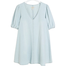 River Island Denim Puff Sleeve Smock Mini Dress - Blue