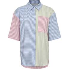 Dame - Multifarvet T-shirts Liberté Viola Ss Shirt - Mint Blue Pink Stripe