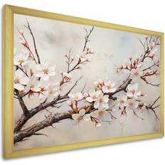 Design Art Minimalism Beige Cherry Blossom II Gold Framed Art 40x30"