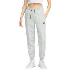 Grey - Women Trousers Nike Sportswear Tech Fleece Women's Mid Rise Joggers - Dark Grey Heather/Black