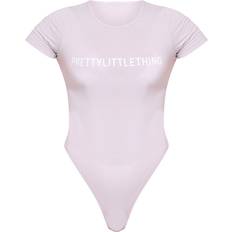 Purple Shapewear & Under Garments PrettyLittleThing Logo Short Sleeved Bodysuit - Lilac Grey