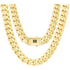 Nuragold Royal Monaco Miami Cuban Link Chain Necklace 20mm 10k - Gold