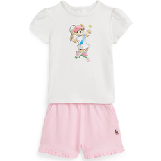 Polo Ralph Lauren Girl's Jersey Bear T-Shirt and Shorts Set - Trophy Cream/Carmel Pink