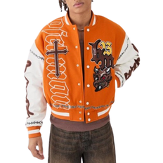 Varsity jacket boohooMAN Boxy Limited Badge Pu Sleeve Varsity Jacket - Orange