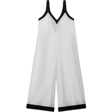 Reiss Aida Linen Wide Leg Jumpsuit - White/Navy