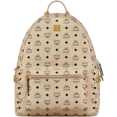 MCM Stark Side Studs Backpack In Visetos Medium - Beige/Black