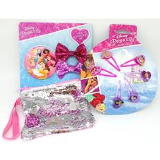 Disney Princess Mirror + Sequin Purse + 2 Bows + 6 Hair Clips Gift Bundle