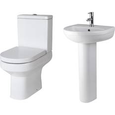 Balterley Vision Ceramic Bundle Semi Flush to Wall Toilet Pan & Cistern, Soft Close Seat, 500mm 1 Tap Hole Basin & Full Pedestal Balterley