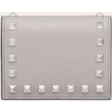 Valentino Garavani Leather Rockstud Flap Card Holder - grey - One