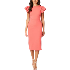 Coast Volume Sleeve Scuba Bodycon Dress - Coral