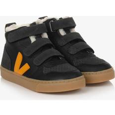 Veja Boys Black & Yellow Leather V-10 Trainers