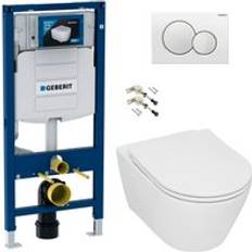 Geberit Toilet Pack Duofix UP320 Frame Serel SP26 Rimless Toilet Soft-Close Seat White Flush Plate GebSP26-B