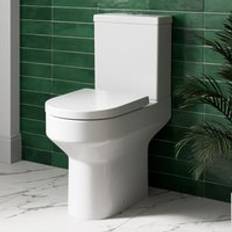 Rimless Close Coupled Bathroom Toilet White Ceramic WC 365mm Rimless D Shape Space Saving Pan with Soft Close Seat