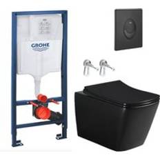 Grohe Toilet Pack Rapid SL Frame Square Infinitio Matt Black Rimless Toilet Matt Black Flush Plate RSL-SquareBlackInfinitio-KF02