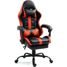 Gaming Chairs Inbox Zero PU Leather Gaming Chair w/ Footrest & Massage Lumbar Support in Black/Red 45.3" H X 31.5" W X 27" D Wayfair 45.3" H X 31.5" W X 27" D