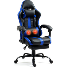 Gaming Chairs Inbox Zero PU Leather Gaming Chair w/ Footrest & Massage Lumbar Support in Black/Blue 45.3" H X 31.5" W X 27" D Wayfair 45.3" H X 31.5" W X 27" D