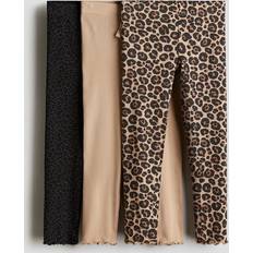 Multicoloured Trousers Children's Clothing H&M Girl's Ribbed Cotton Leggings - Beige/Leopard Print