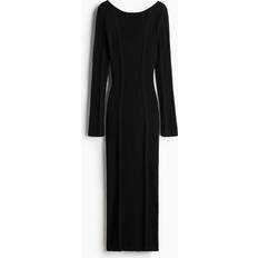 Dresses H&M Rib-Knit Bodycon Dress with Low-Cut Back Black