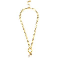Oval Link Pearl & Cz Charm Necklace Gold with white pearl
