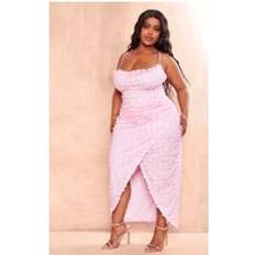 PrettyLittleThing Plus Baby Pink Lace Cowl Neck Lace Up Back Midi Dress, Pink