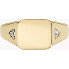 Fossil Women Rings Fossil Ellis All Stacked Up Gold-Tone Stainless Steel Signet Ring JF04791710