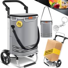 Einkaufstrolleys Kesser Einkaufstrolley klappbar mit 56L Kapazität und belastbar bis 50kg 3in1 Trolley Sackkarre & Umhängetasche Faltbarer Einkaufswagen inkl. Kühlfach & Einkaufschip Treppensteiger