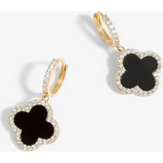 Jon Richard Gold Plated and Jet Clover Huggie Earrings