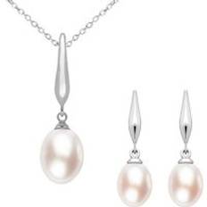 White Jewellery Sets C. W. Sellors Sterling Silver Pink Freshwater Pearl Drop Two Piece Set