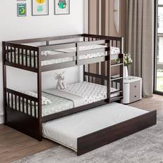 Twin Bunk Beds Costway Pull-Out Trundle And Ladder Twin Bunk Bed