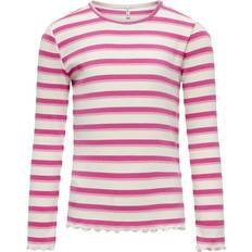 Børnetøj Kids Only Bluse Rib KogEvig Cloud Dancer/Super Pink 11-12 år 146-152 Bluse