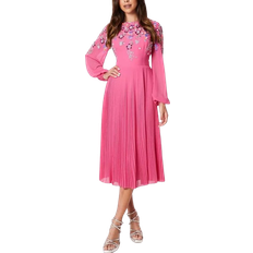 Balloon Sleeves - Midi Dresses Coast Embellished Bodie Tiered Skirt Dress - Hot Pink