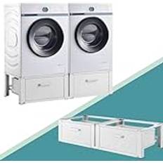 [en.casa] Tvättmaskinsunderrede Heyen med 2 lådor tvättmaskin bas 2-fack 2 x 150 kg dubbelställ dubbel piedestal upphöjning stål vit