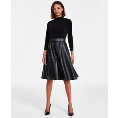 Calvin Klein Midi Dresses Calvin Klein Women's Faux-Leather-Skirt A-Line Dress Black