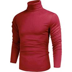 Poriff Mens Classic Fashion Slim Fit Lightweight Long Sleeve Turtle-Neck T-Shirt Red